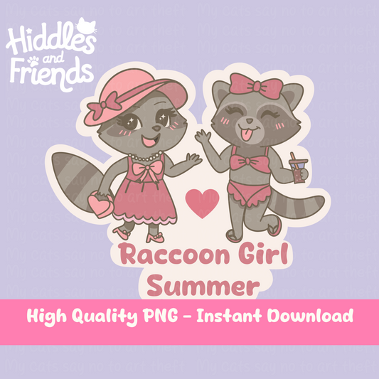 Raccoon Girl Summer PNG Sticker