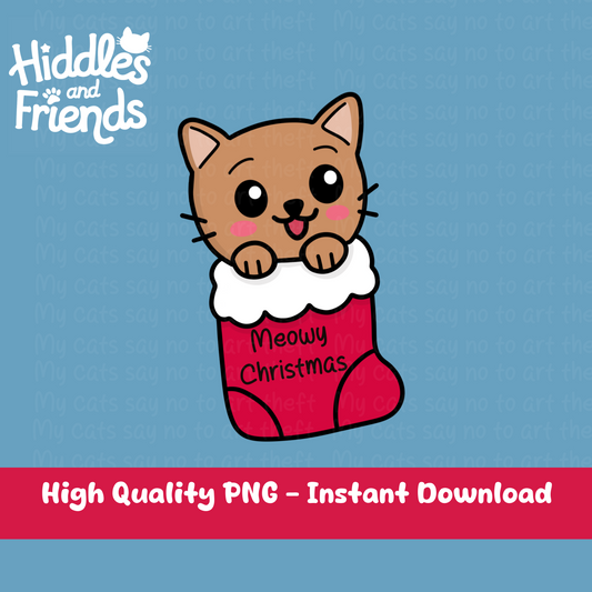 Christmas Cat in Stocking Digital Sticker