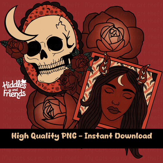 Witch Skull and Moon Digital Sticker