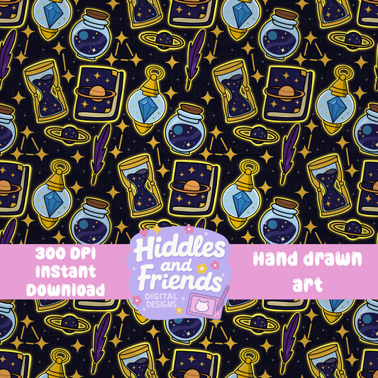 Bright Gold-Outlined Cosmic Magic Pattern