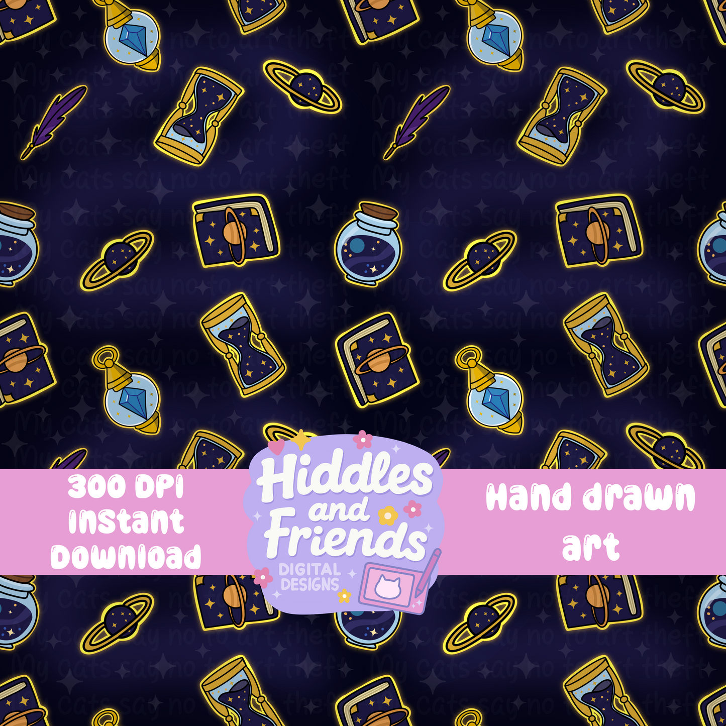 Blue-Toned Cosmic Magic Seamless Pattern