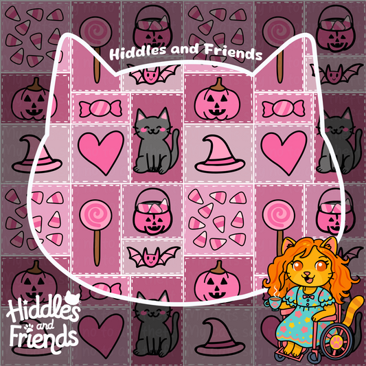Coquette Halloween Patchwork Cats Seamless Pattern