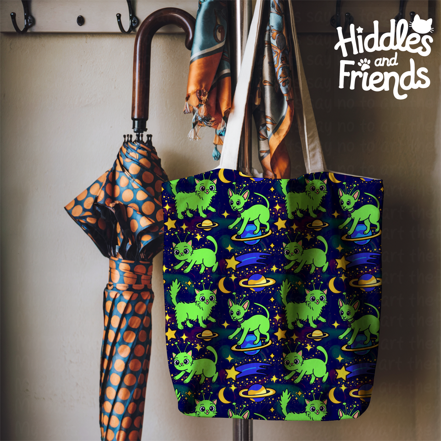 Alien Cats in Outer Space Seamless Pattern