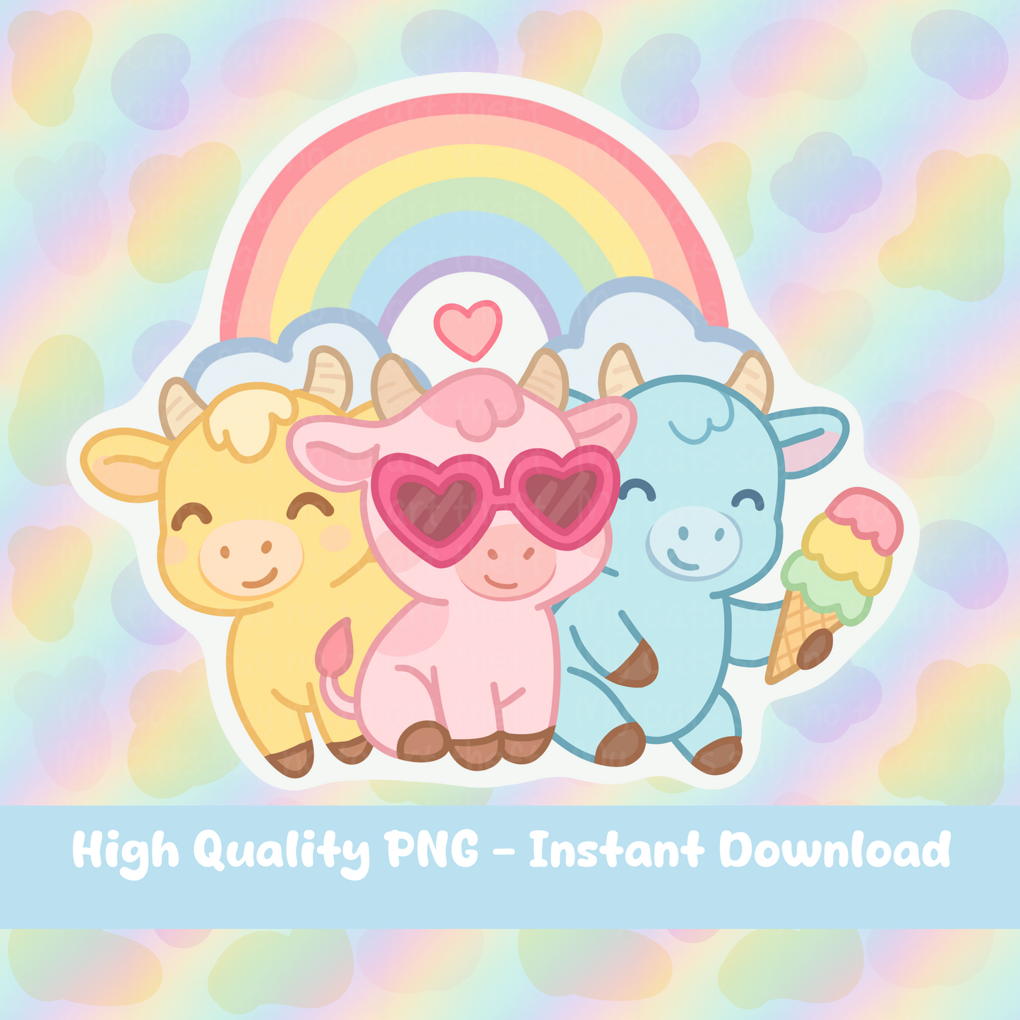 Pastel Summer Cows Digital Sticker