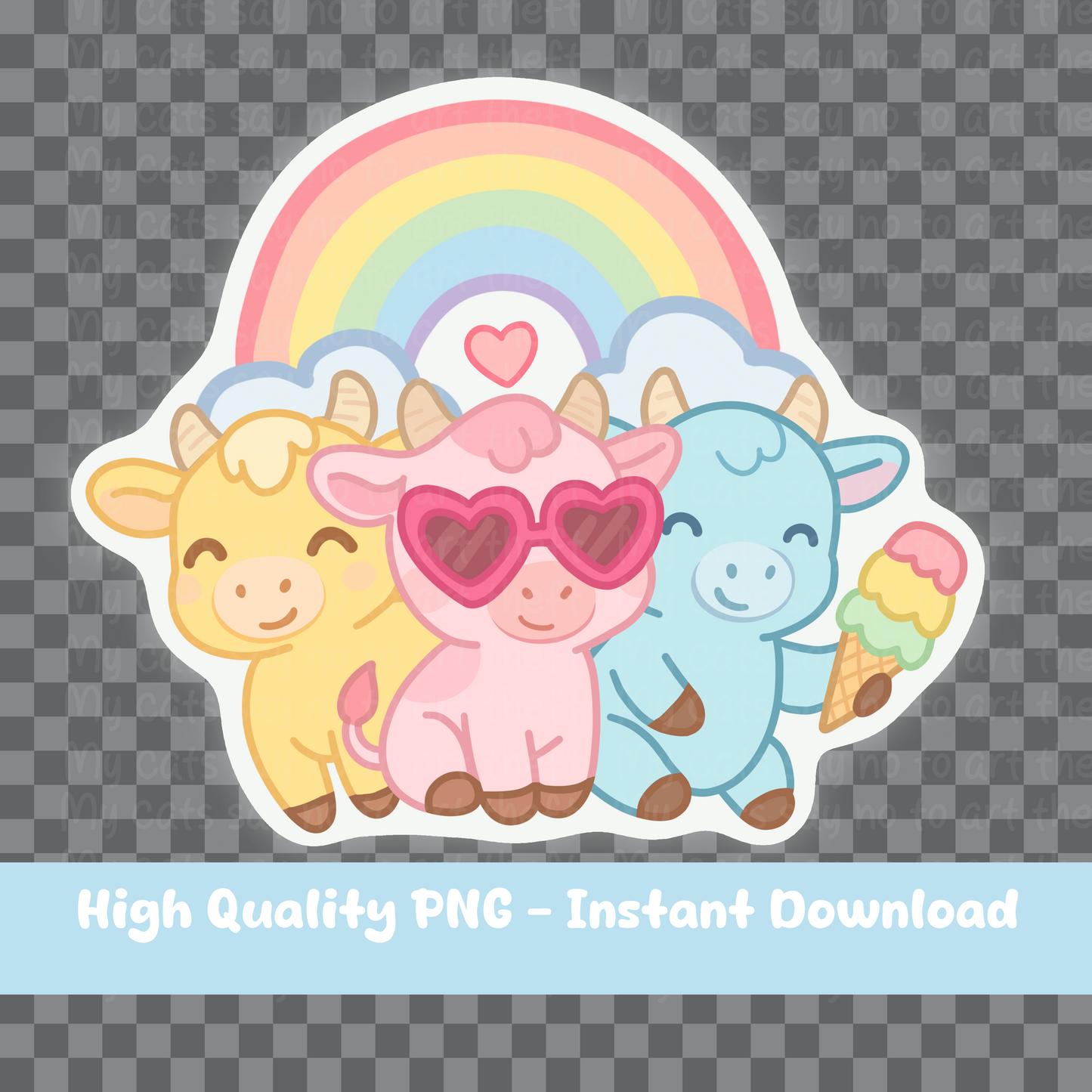 Pastel Summer Cows Digital Sticker