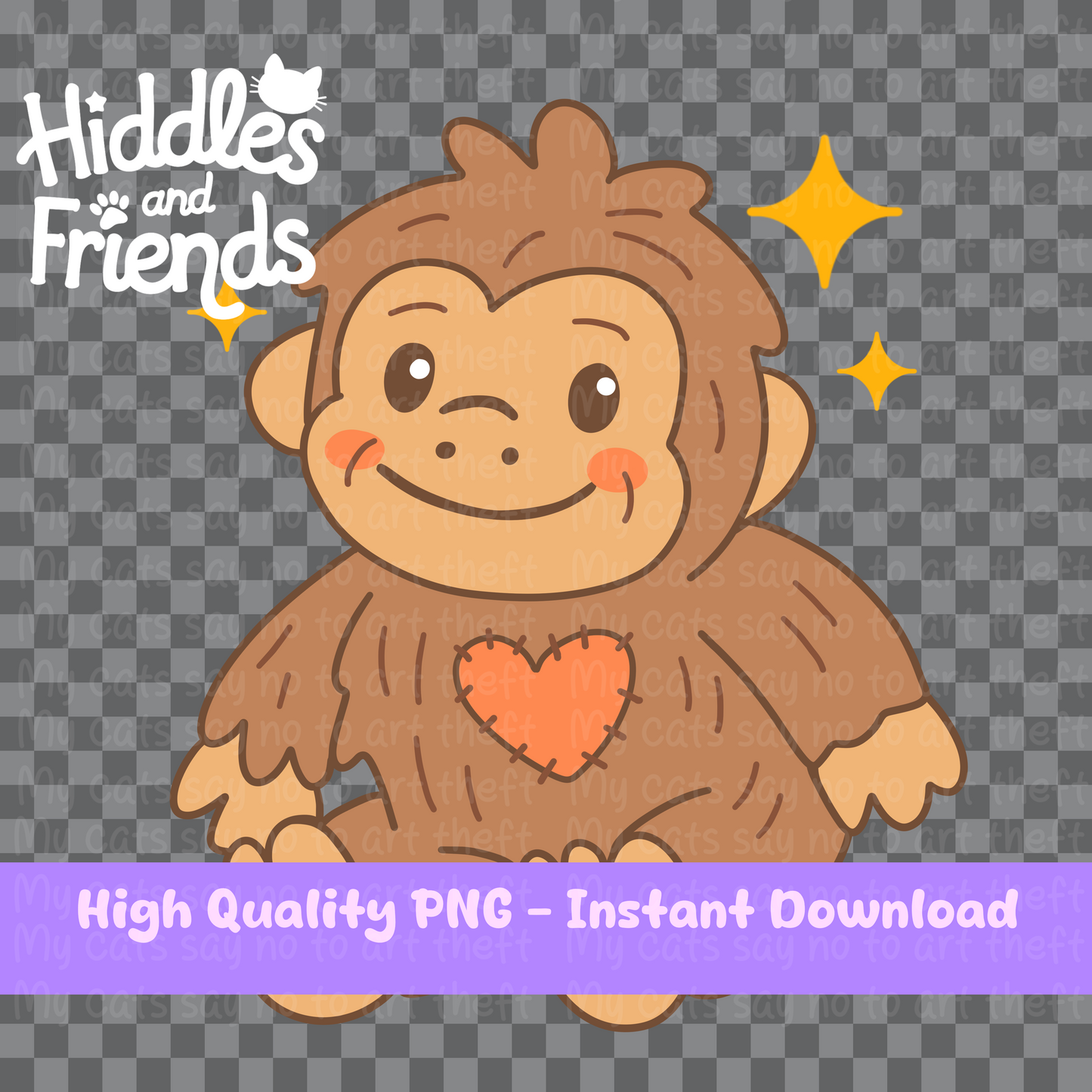 Digital Plush Bigfoot Sticker – Kawaii Heart-Patch Cryptid
