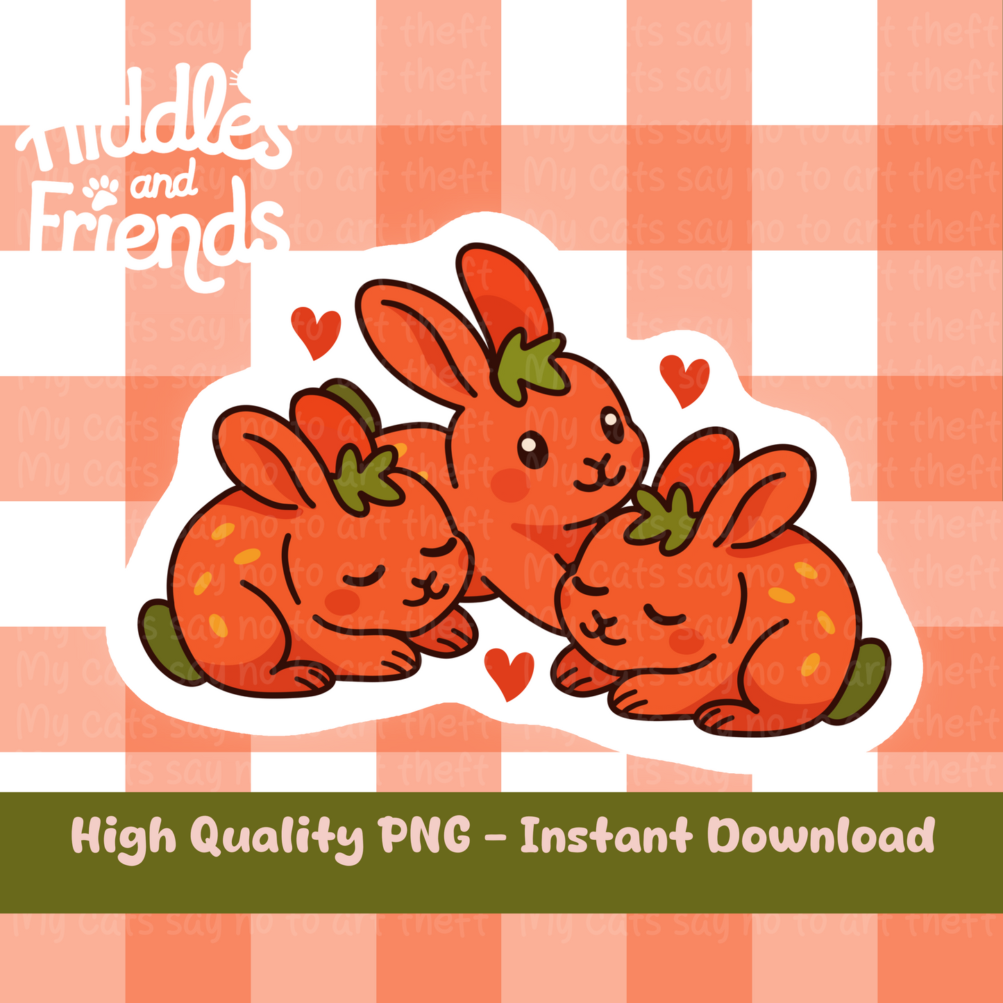 Strawberry Bunny Snuggle Digital Sticker