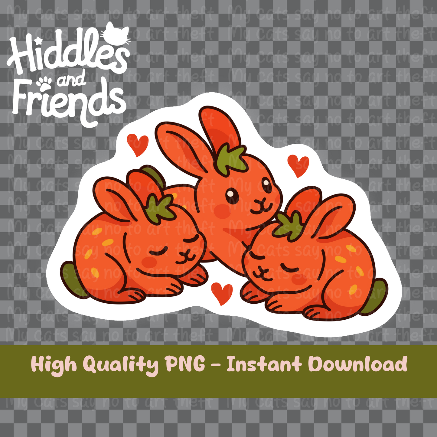 Strawberry Bunny Snuggle Digital Sticker