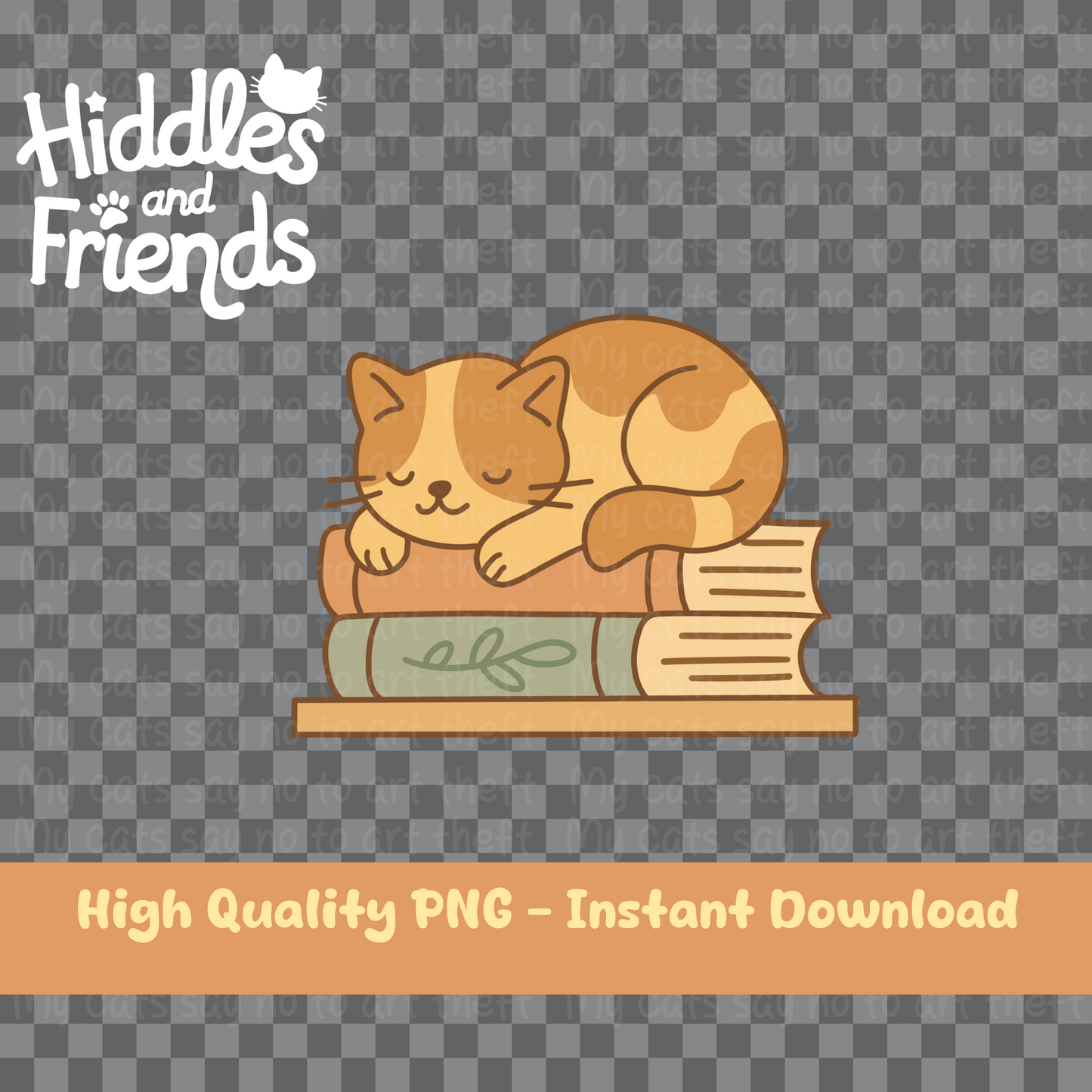 Cozy Cat on Books – Cute Orange Tabby PNG Sticker for Book Lovers