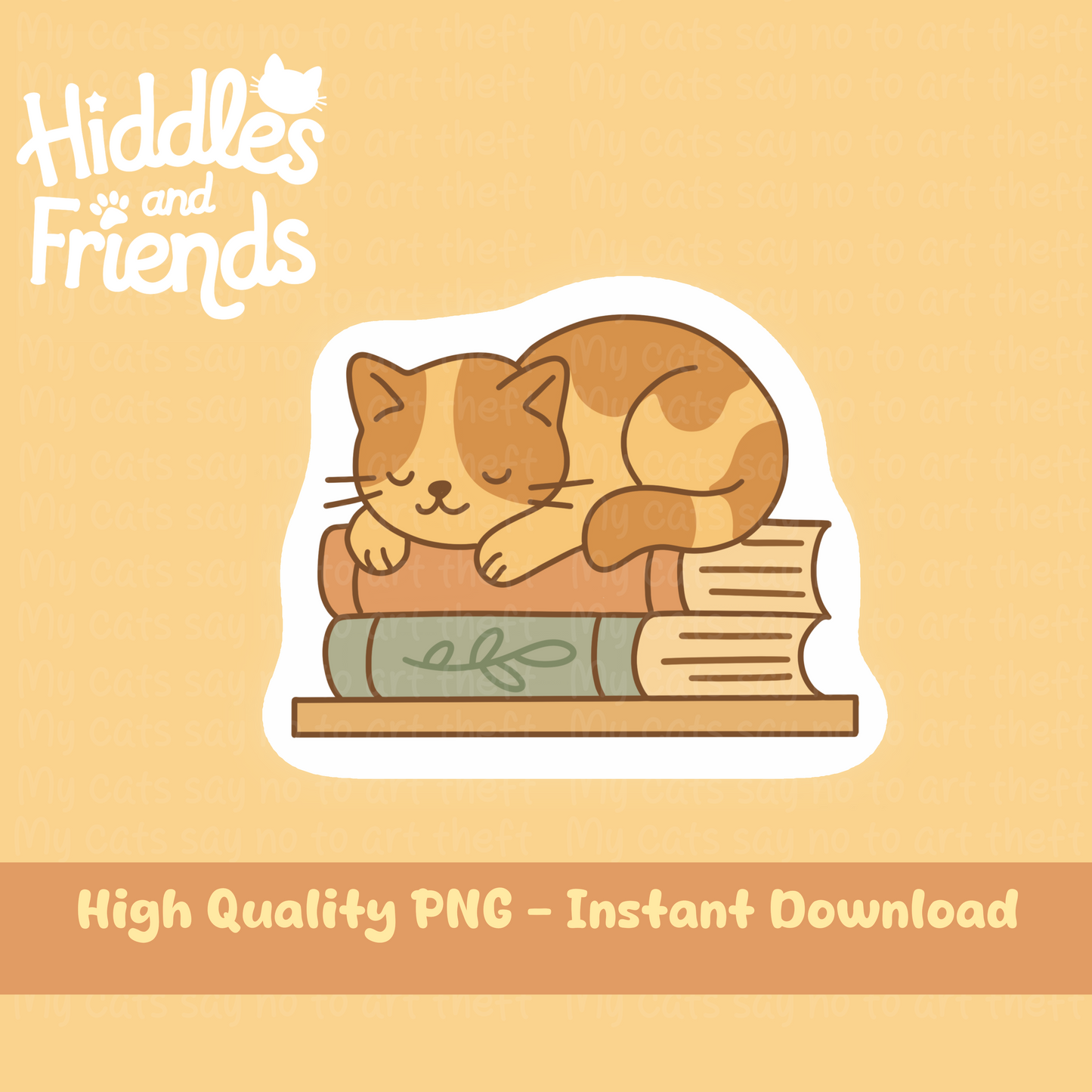 Cozy Cat on Books – Cute Orange Tabby PNG Sticker for Book Lovers