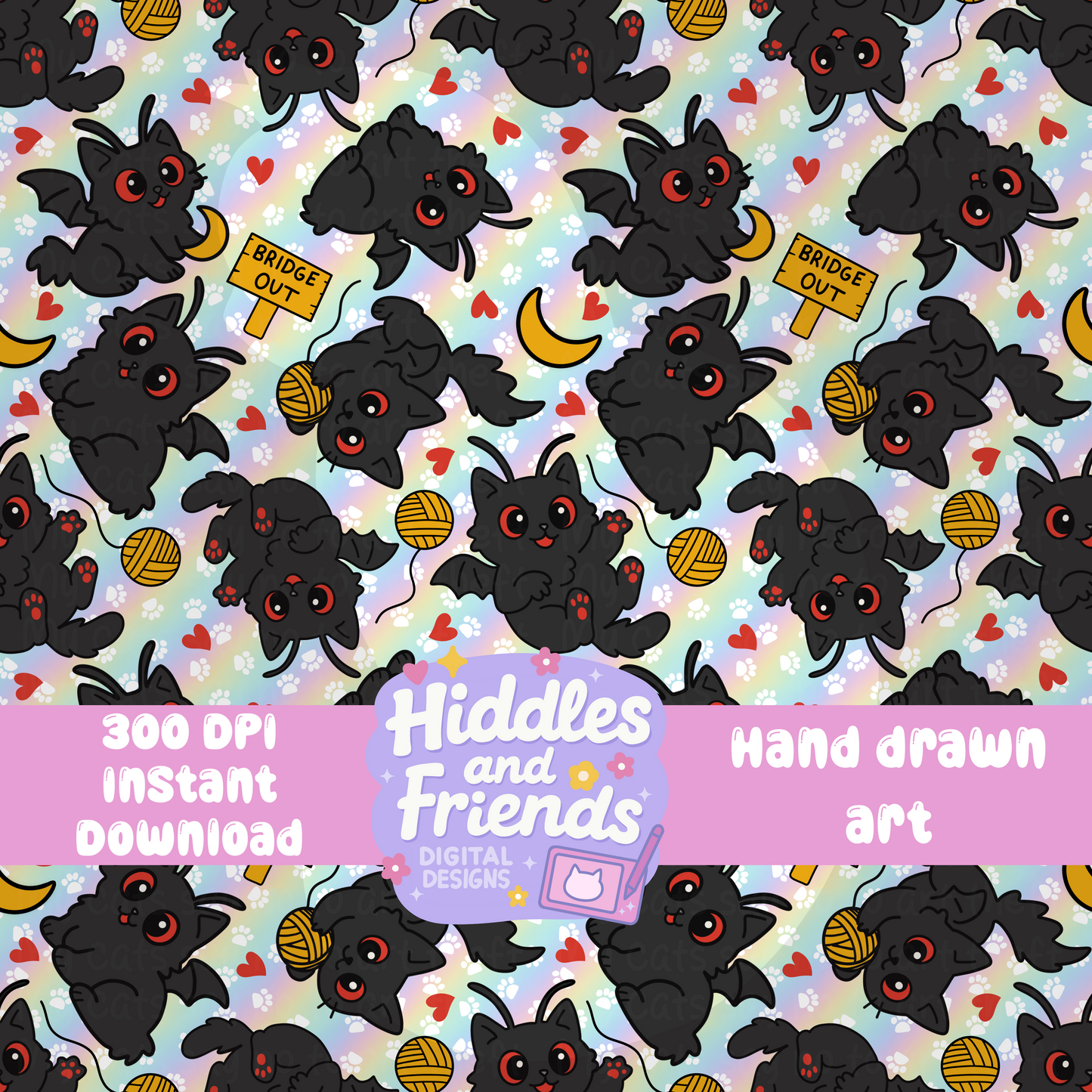 Mothcat Seamless Pattern