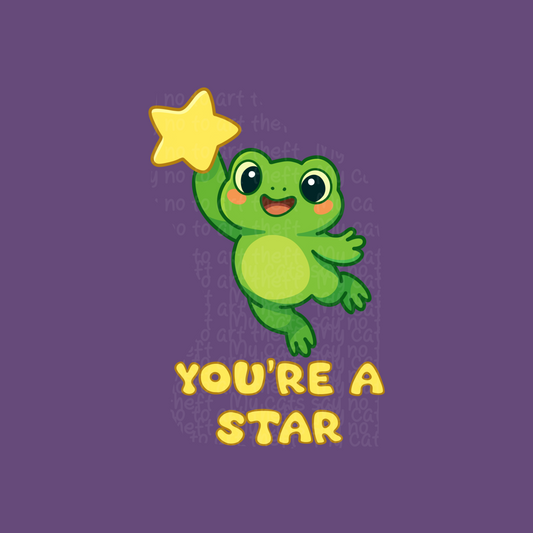 You're a Star – Uplifting Digital Sticker of Happy Frog Holding Star