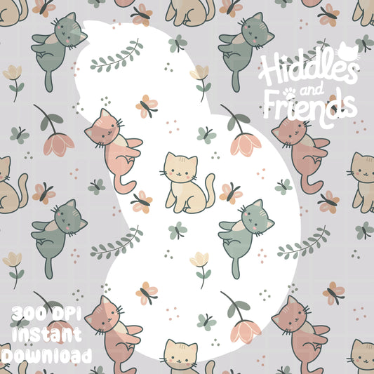 Kittens and Flowers Seamless Pattern