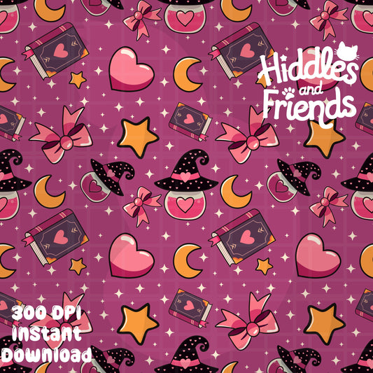 Pink Witchy Valentine Seamless Pattern