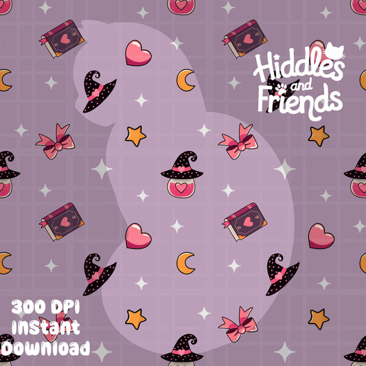 Witchy Valentines Seamless Pattern