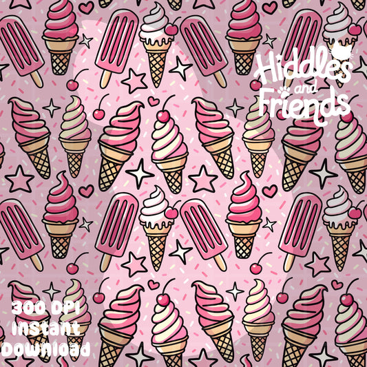 Pink Ice Cream Seamless Pattern