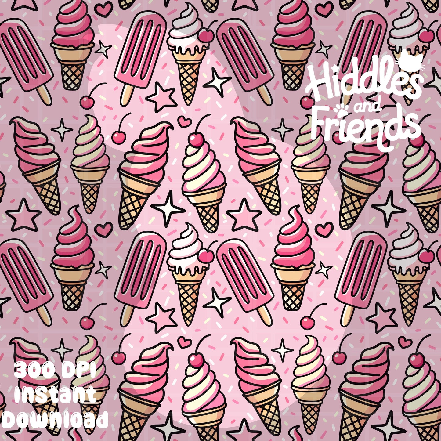 Pink Ice Cream Seamless Pattern