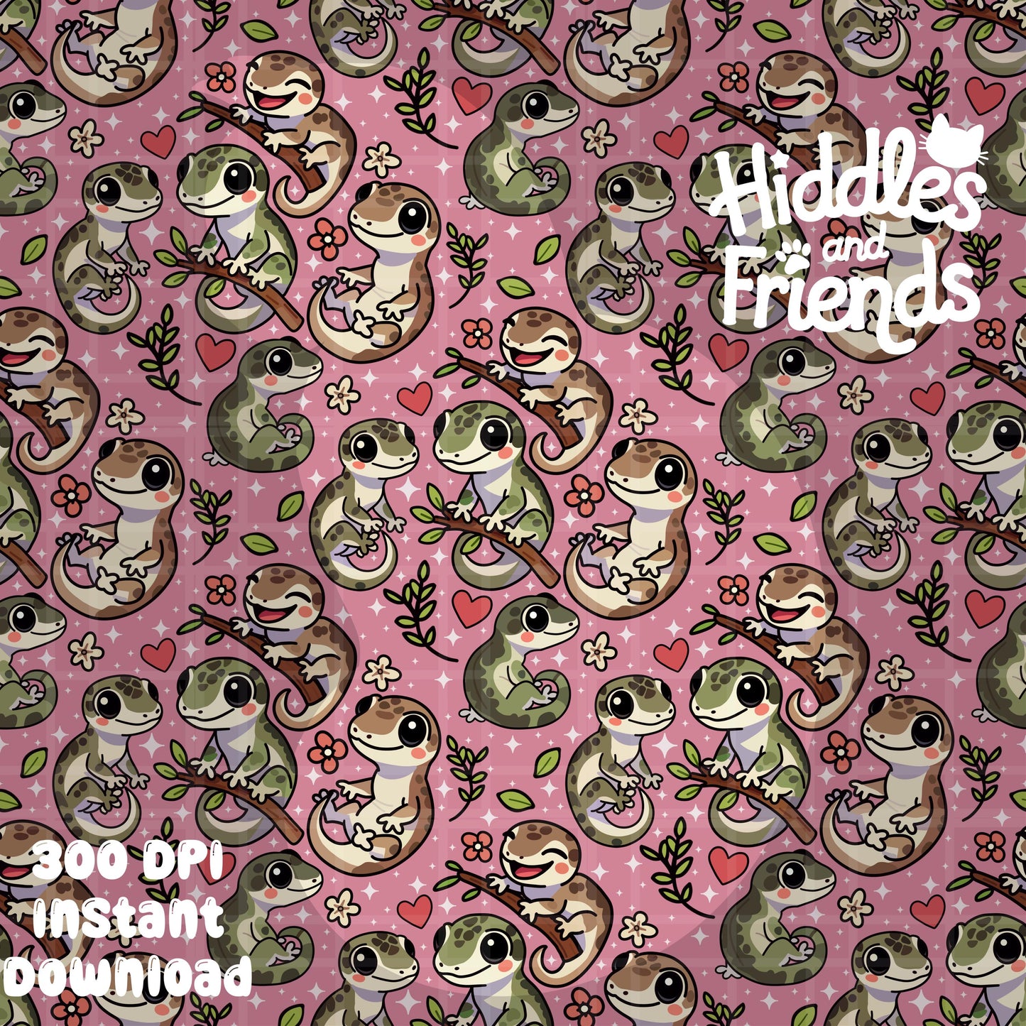 Pink Leachie Geckos Seamless Pattern