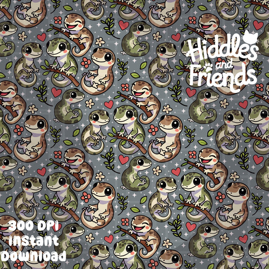Teal Leachie Geckos Seamless Pattern