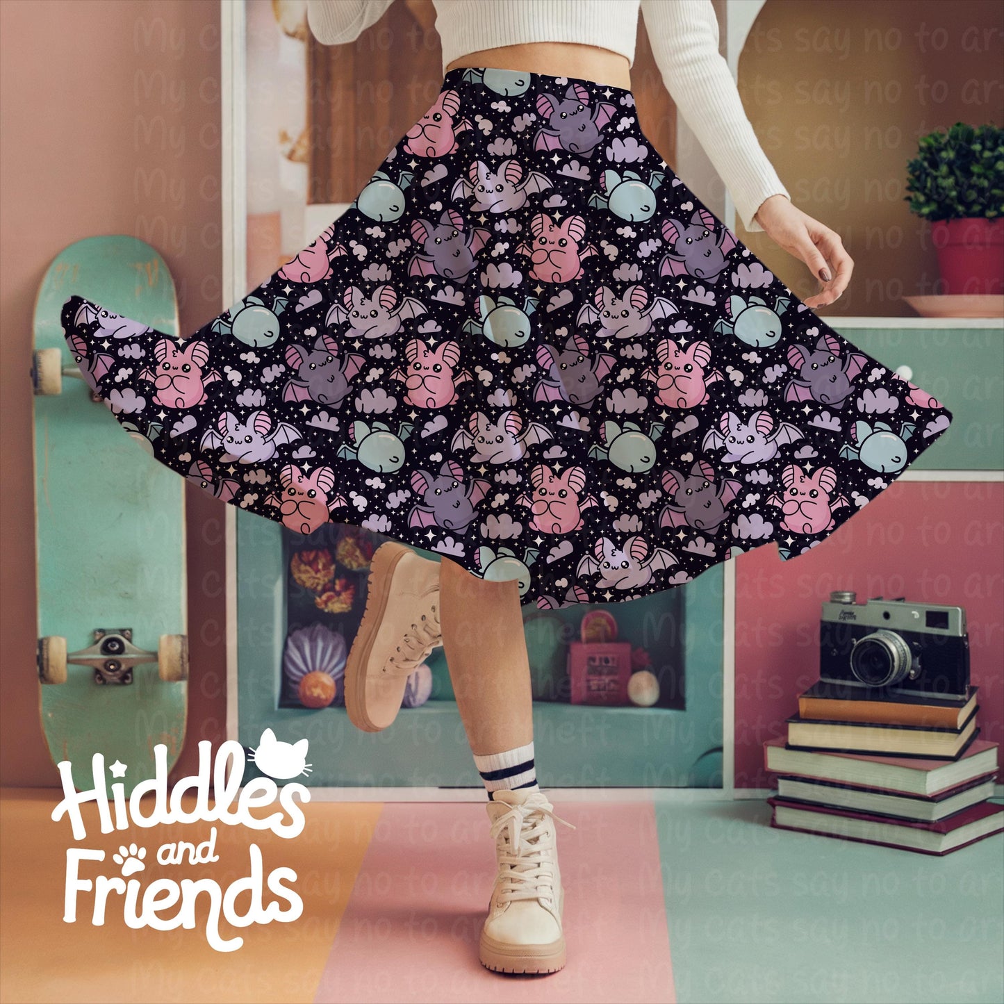 Black Pastel Bats Seamless Pattern