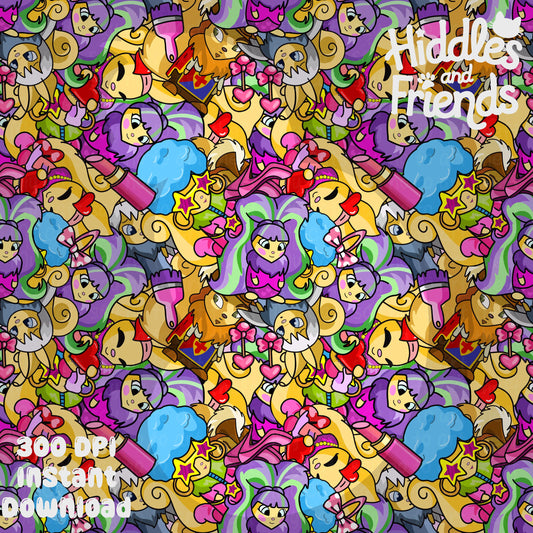 Nostalgia Usuki Dolls Collage Seamless Pattern