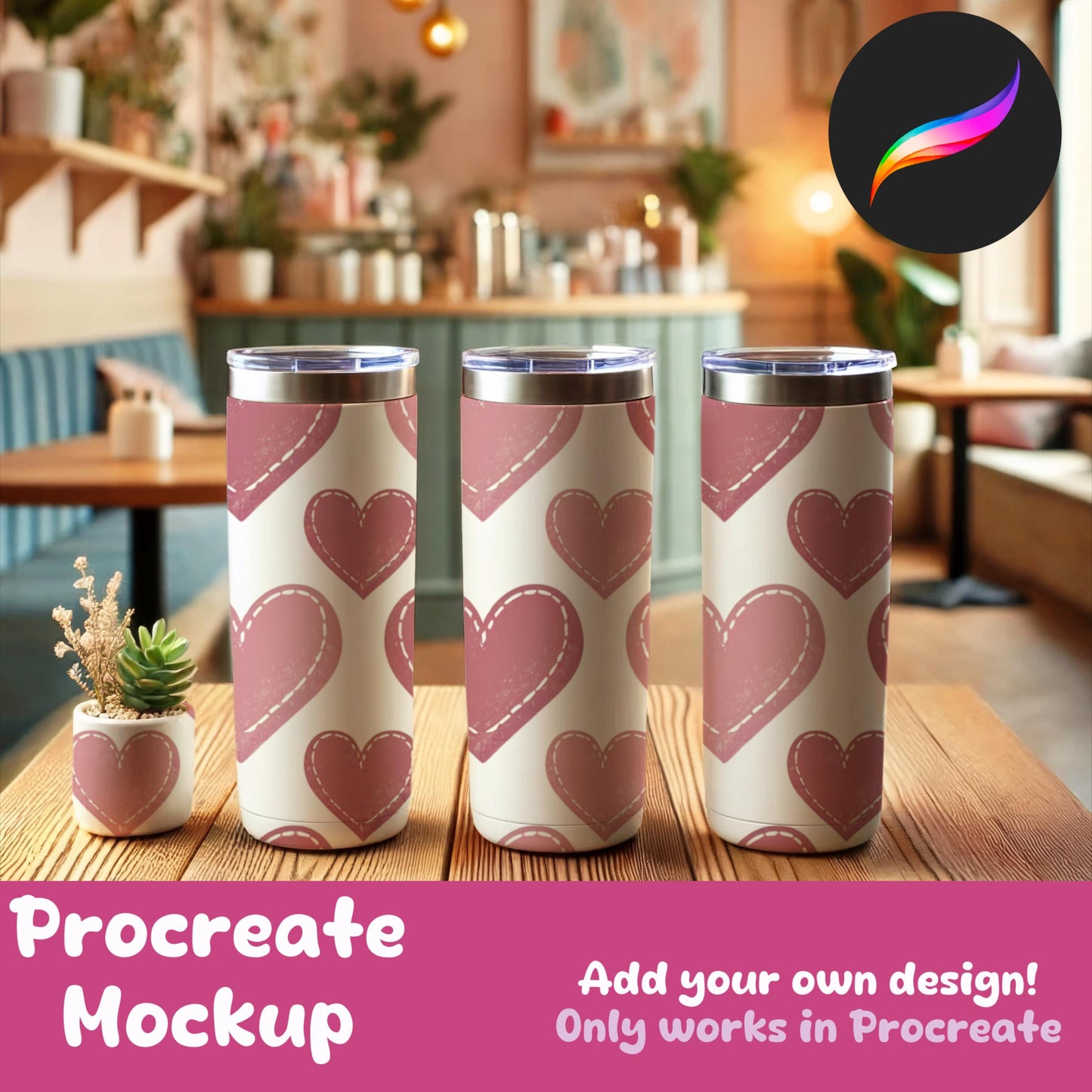 Three Tumblers and Planter Mockup for Procreate