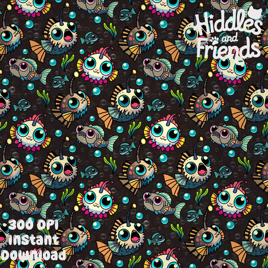 Cute Anglerfish Seamless Pattern