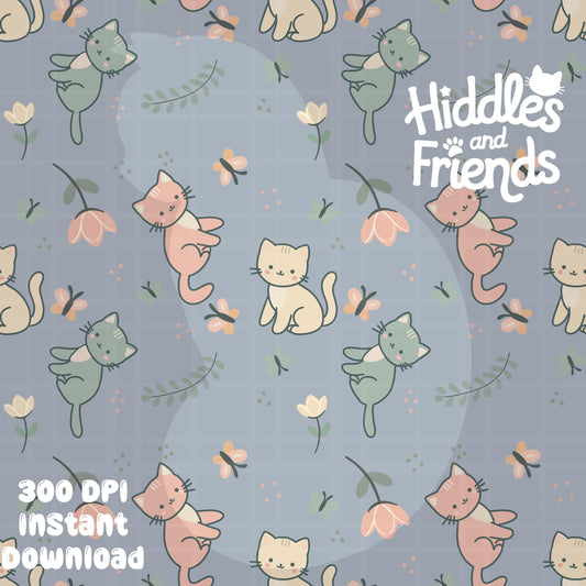 Kittens and Flowers Seamless Pattern