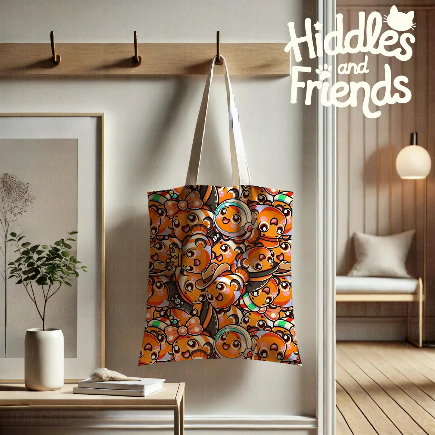 Clownfish Seamless Pattern Cute Cartoon Fish in Silly Hats