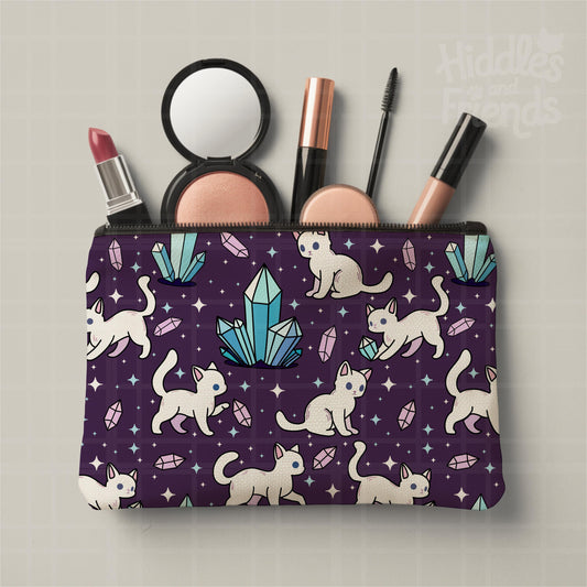 Purple Crystal Cats Seamless Pattern