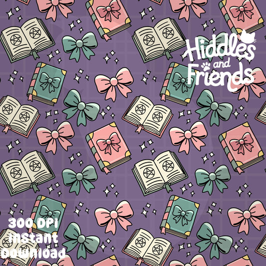 Bows and Books Seamless Pattern