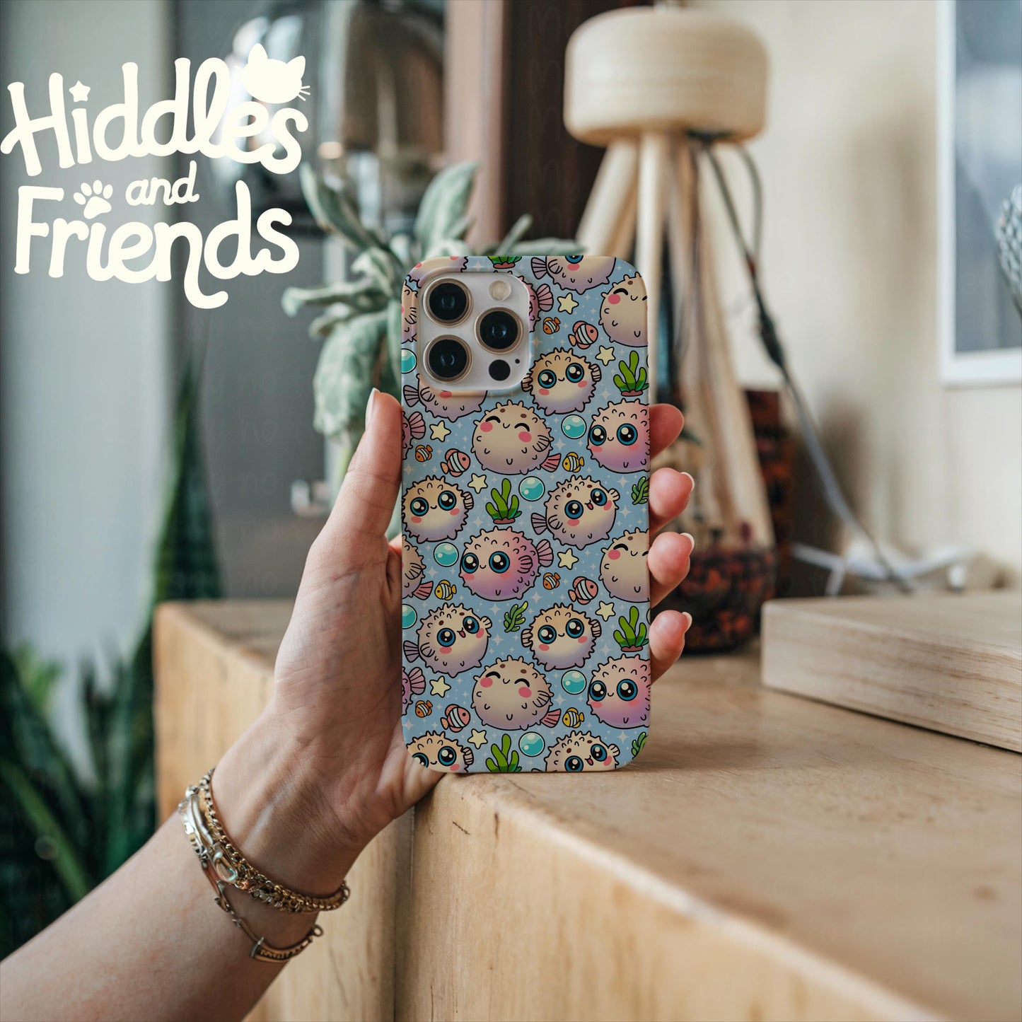 Kawaii Puffer Fish Seamless Pattern