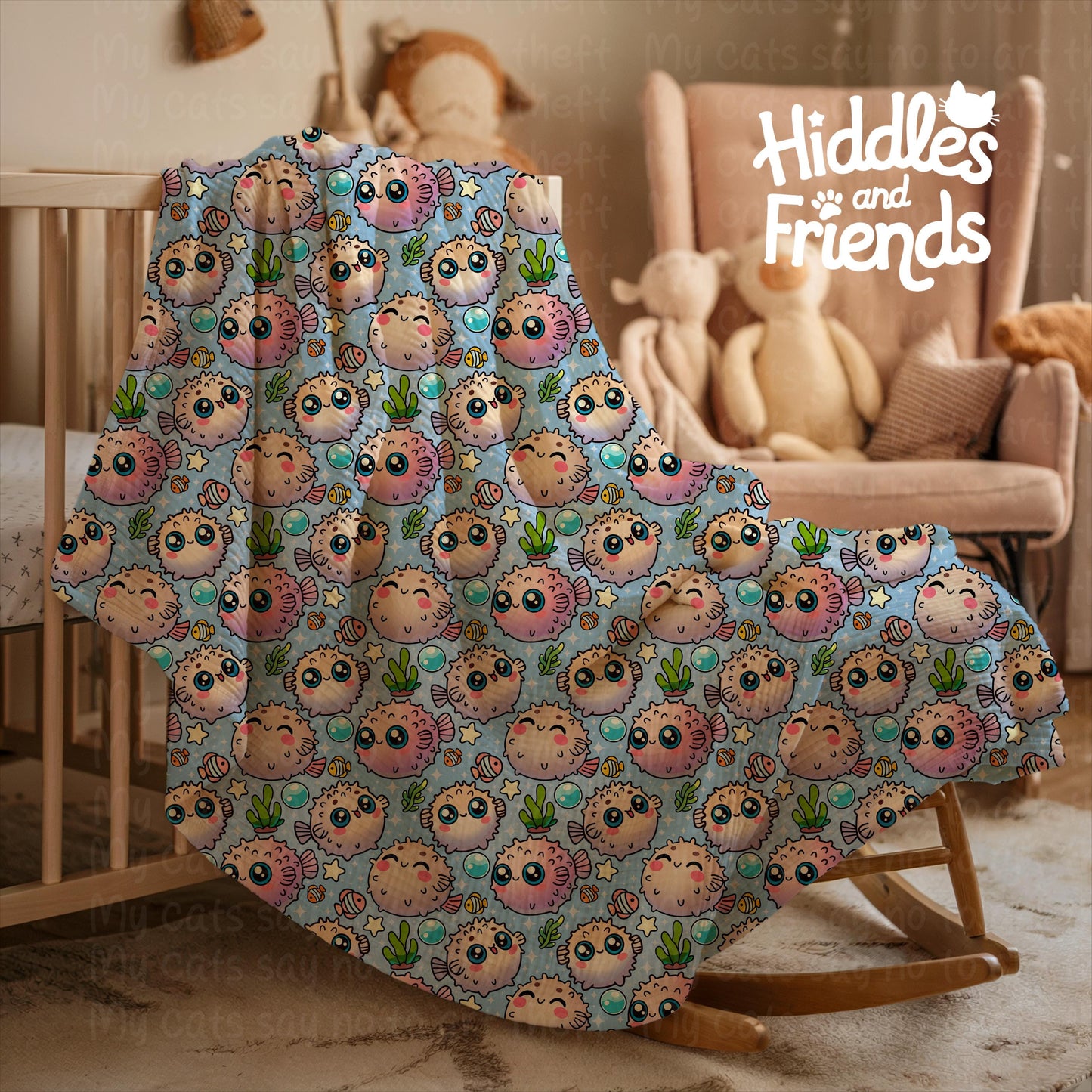 Kawaii Puffer Fish Seamless Pattern