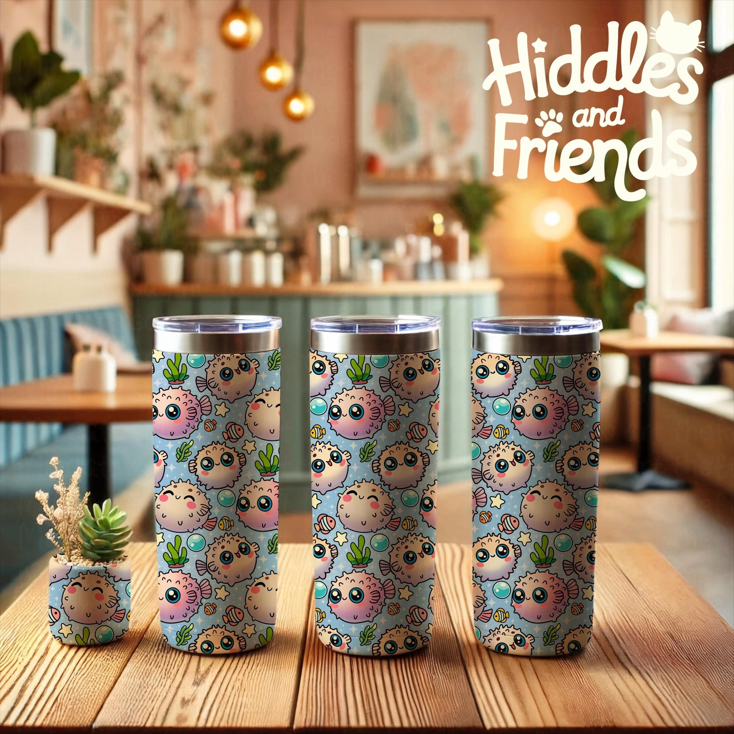 Kawaii Puffer Fish Seamless Pattern