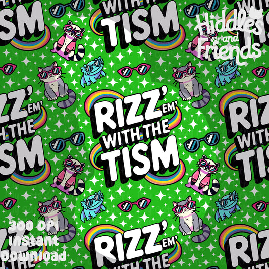 Rizz 'Em With The Tism Seamless Pattern -Green