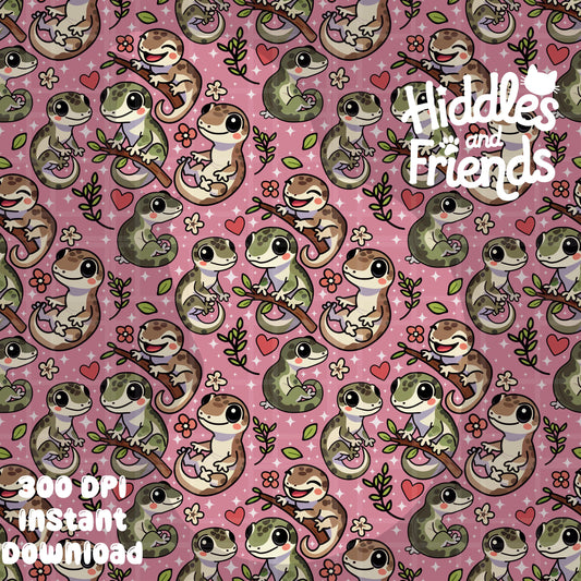 Pink Leachie Geckos Seamless Pattern