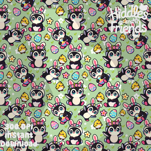 Penguins in Bunny Ears Seamless Pattern
