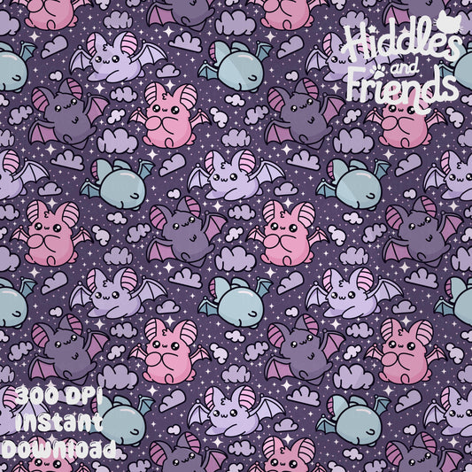 Purple Pastel Bats Seamless Pattern