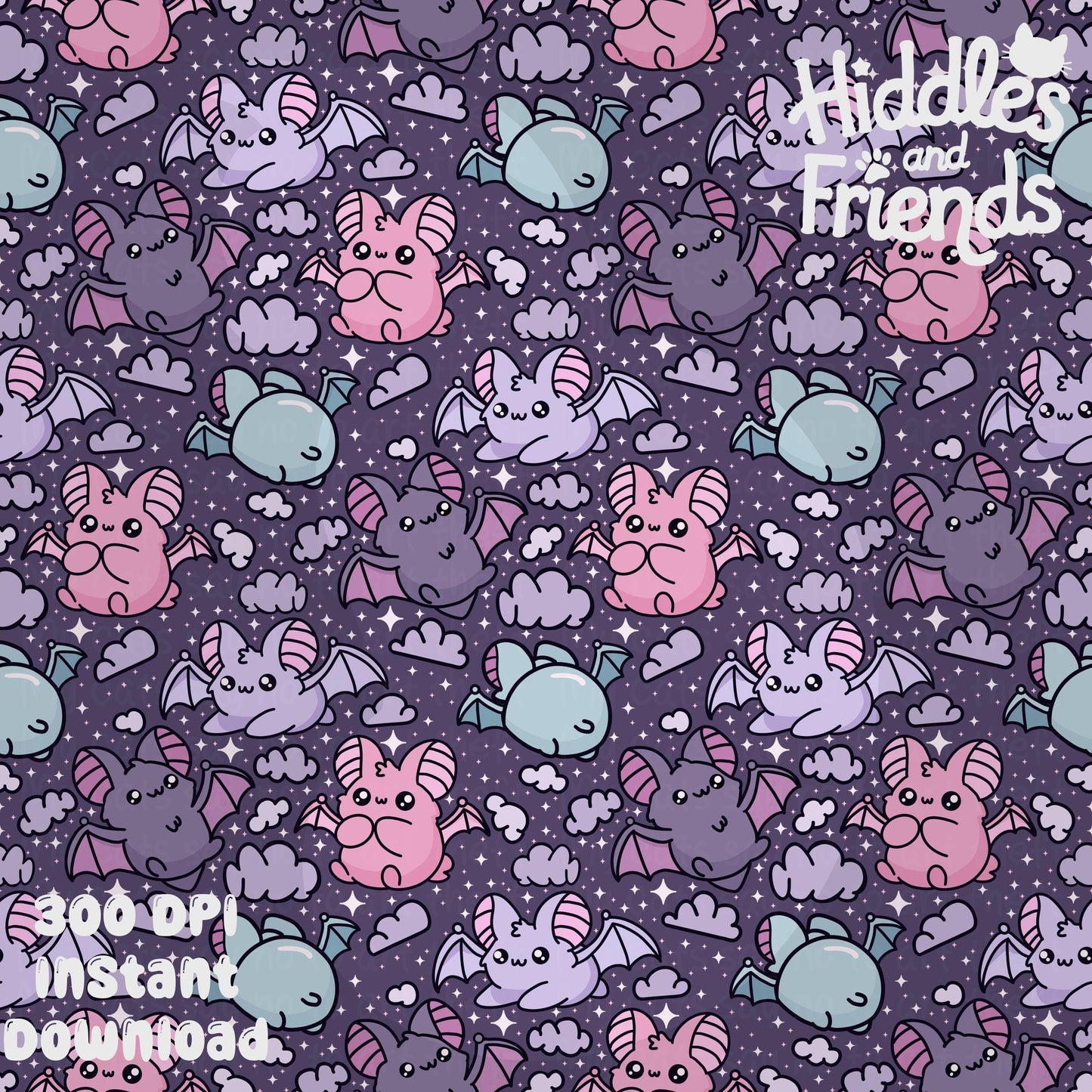 Purple Pastel Bats Seamless Pattern