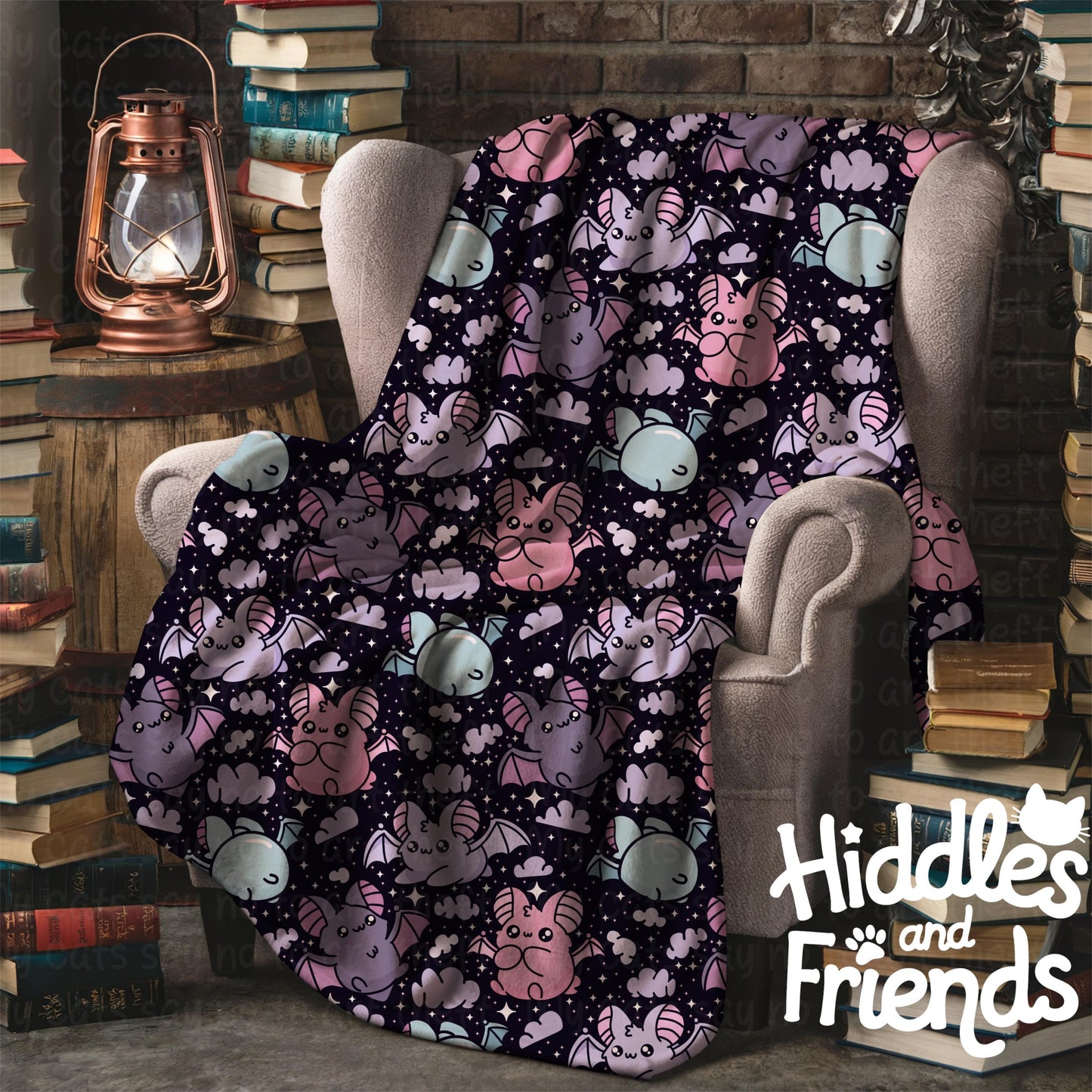 Black Pastel Bats Seamless Pattern