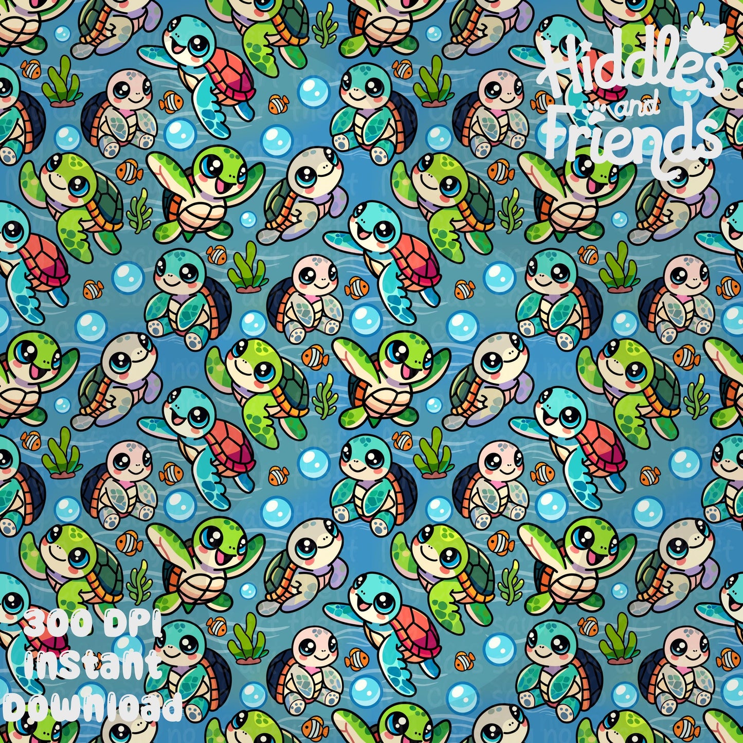 Sea Turtles & Ocean Friends Seamless Pattern
