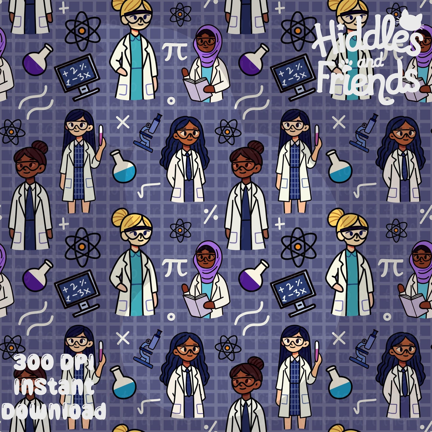 Women in STEM Digital Pattern - Science Lab Seamless File