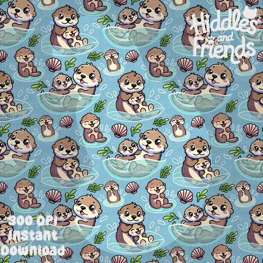 Sea Otter Seamless File - Mom and Baby Otter Pattern