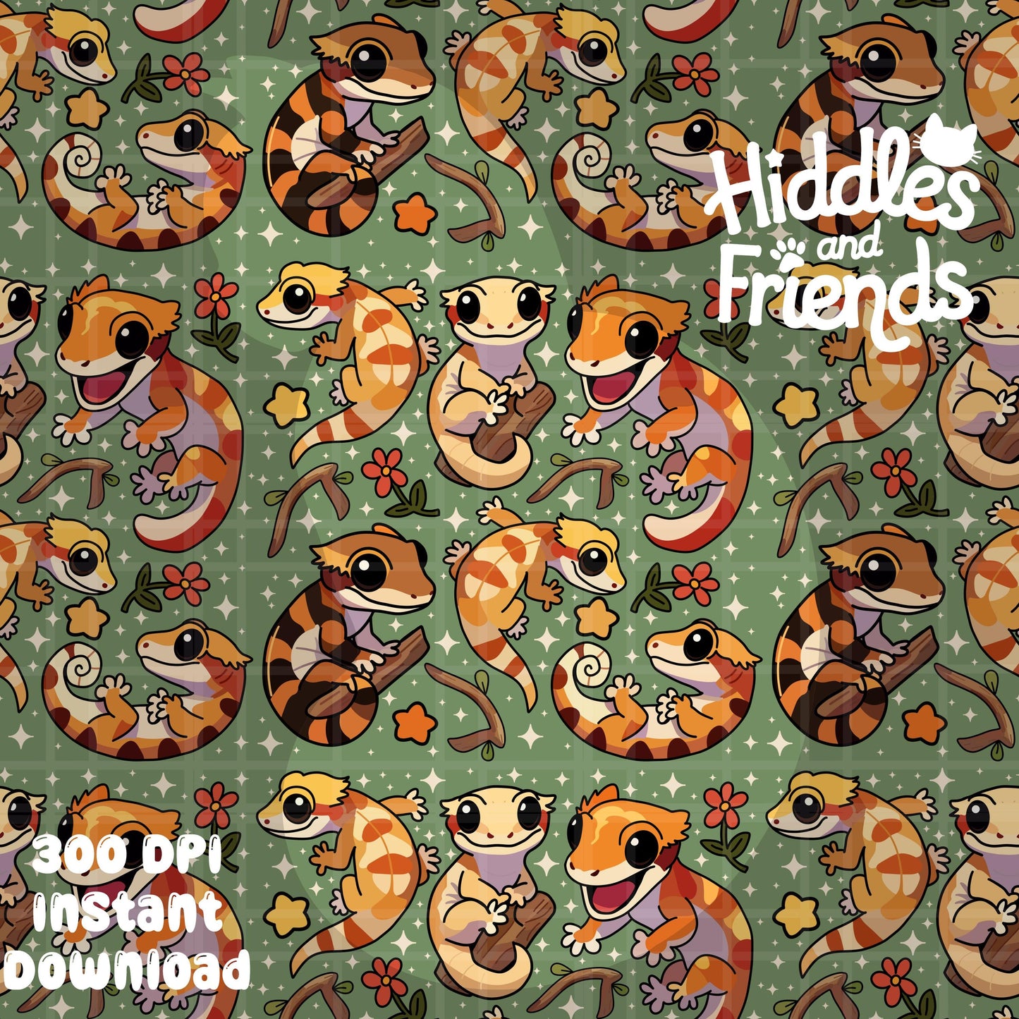 Crested Geckos Seamless Pattern