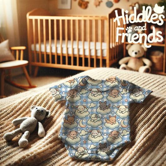 Cute Sleeping Animals on Clouds Seamless Pattern