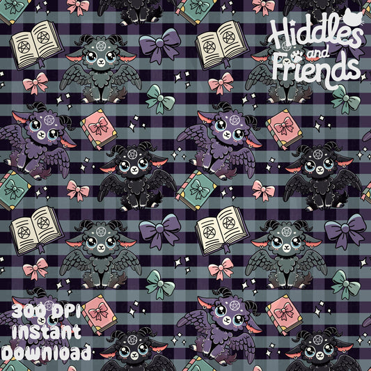 Cute Baphomet Spellbooks & Bows Seamless Pattern