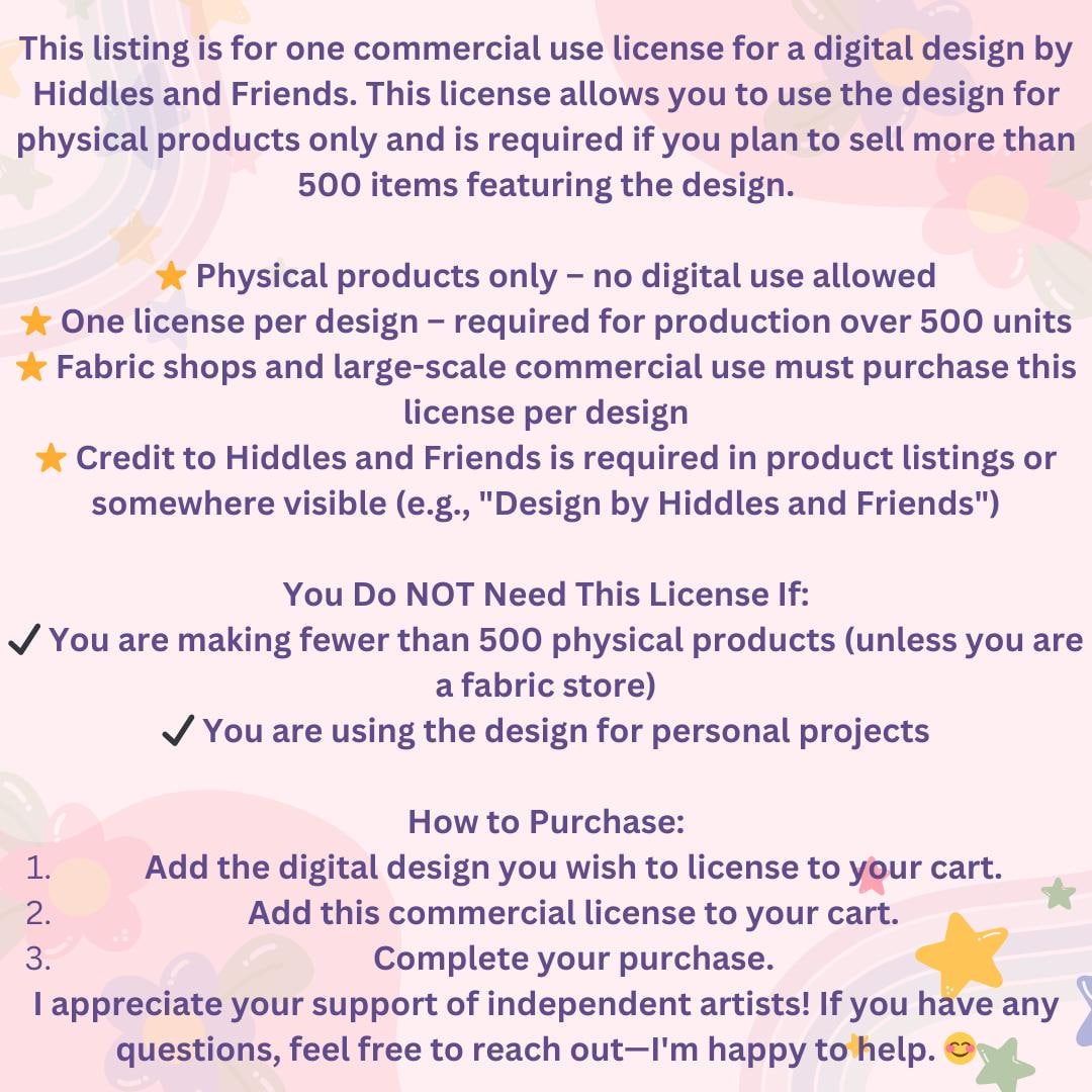 Commercial License for Hiddles and Friends Digital Downloads – Required Per Each File