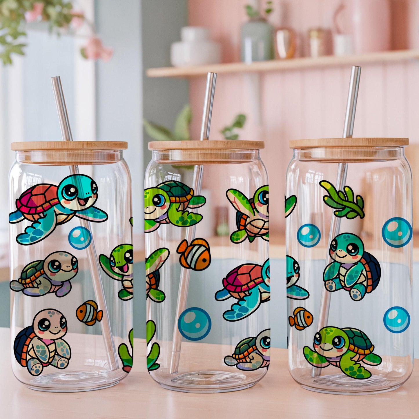 Sea Turtles & Ocean Friends Glass Can Wrap