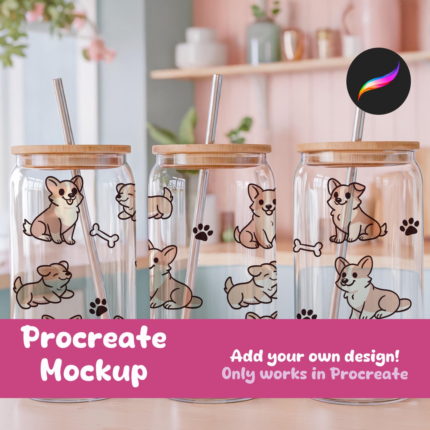 Three Glass Cans Editable Procreate Mockup