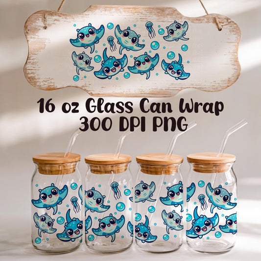 Manta Ray Glass Can Wrap PNG